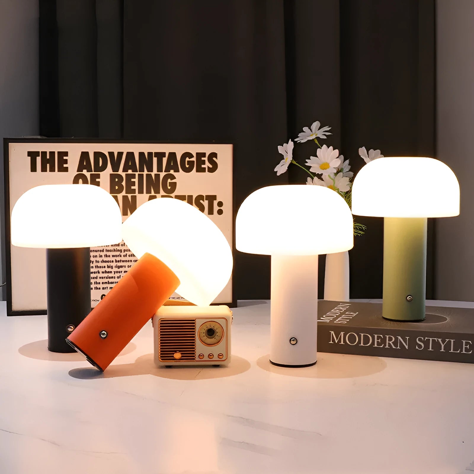 USB table lamp with dual power options in choice of four colours