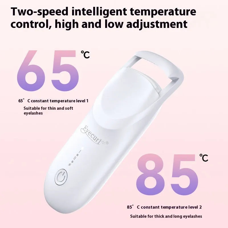 Electric heating eyelash curler with USB charging cable in choice of six colours including apricot, pink and white
