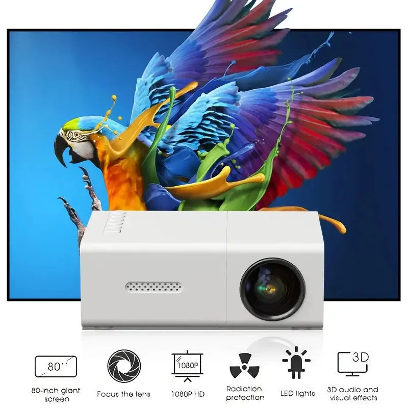 M100 mini home projector in white or black colour with remote control and cables
