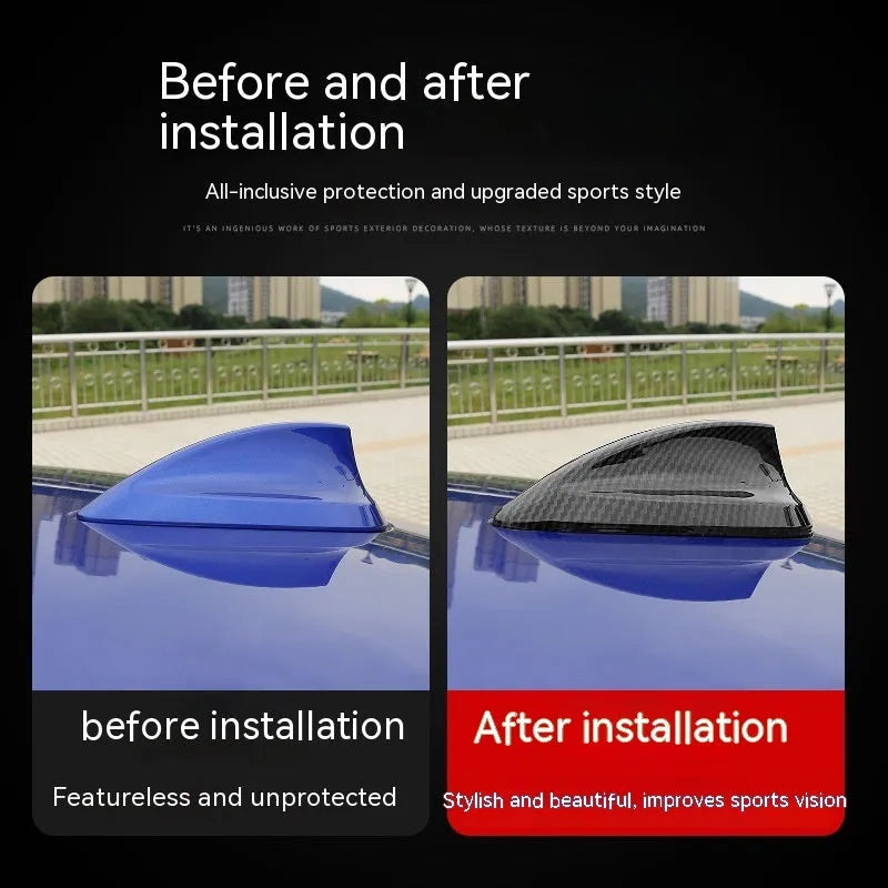 BMW shark fin antenna cover in carbon fibre drill pattern finish on a car roof