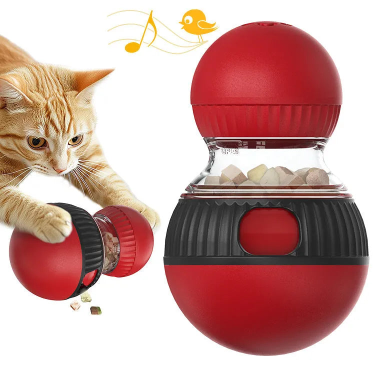 Rotating cat food dispensing ball toy with super ball colour pattern measuring 155mm