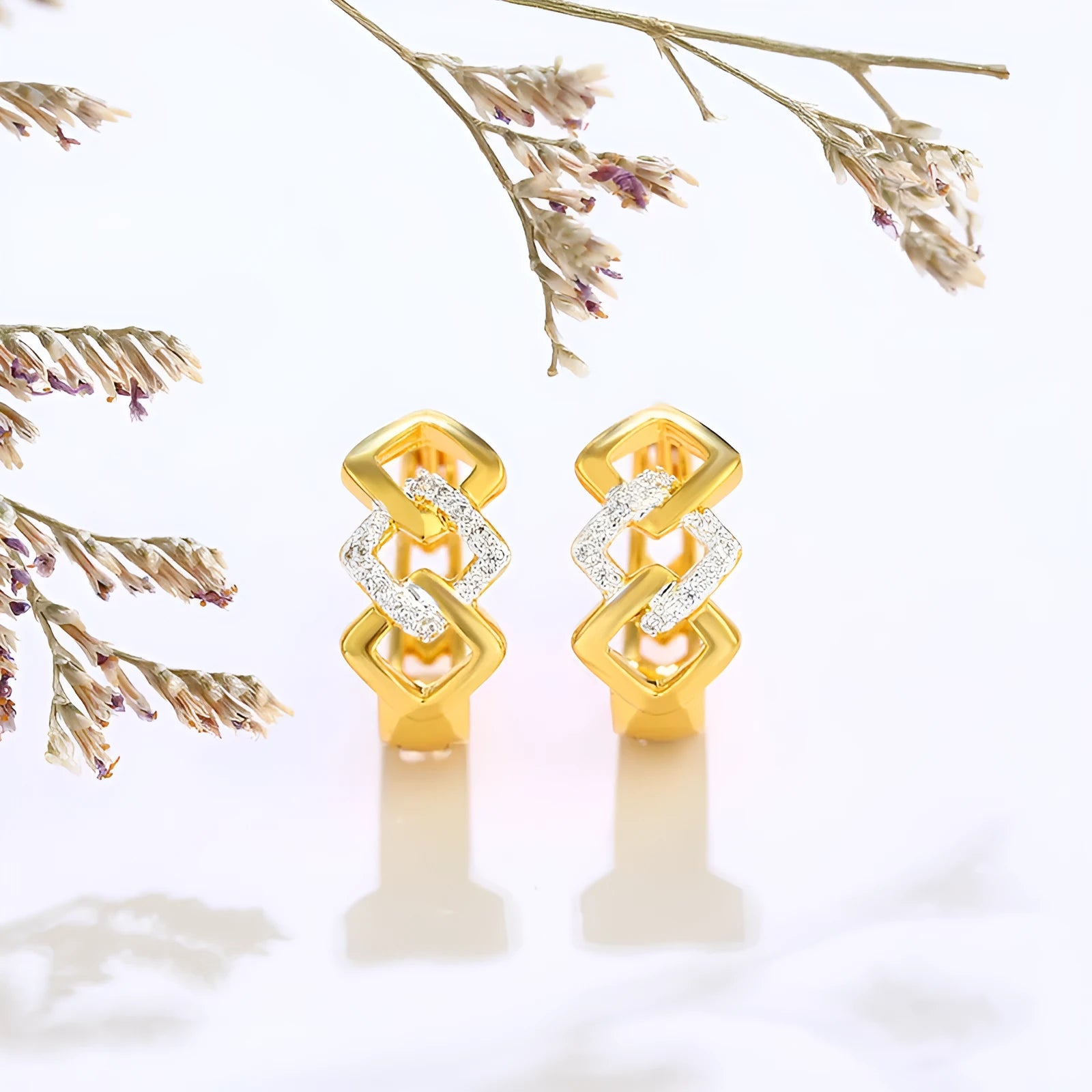 Geometric hollow out gold electroplated earrings with separate ear clip design