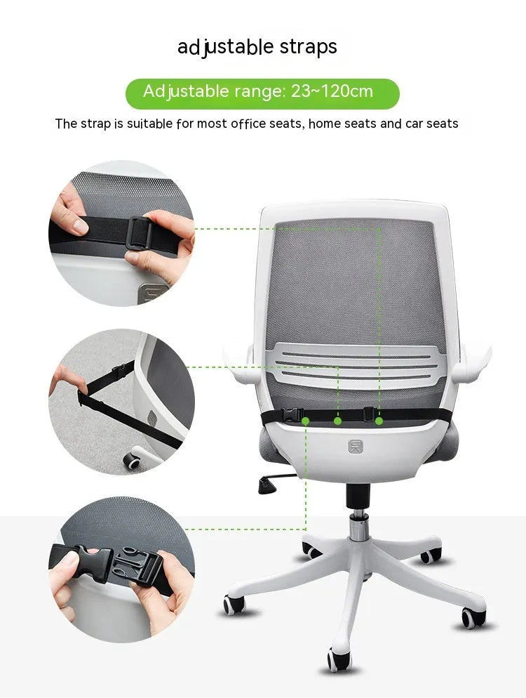 Memory foam seat cushion with fixed strap in black, grey and milky white colours