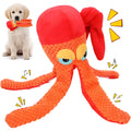 Orange octopus plush dog toy with squeaker for dental cleaning pet supplies