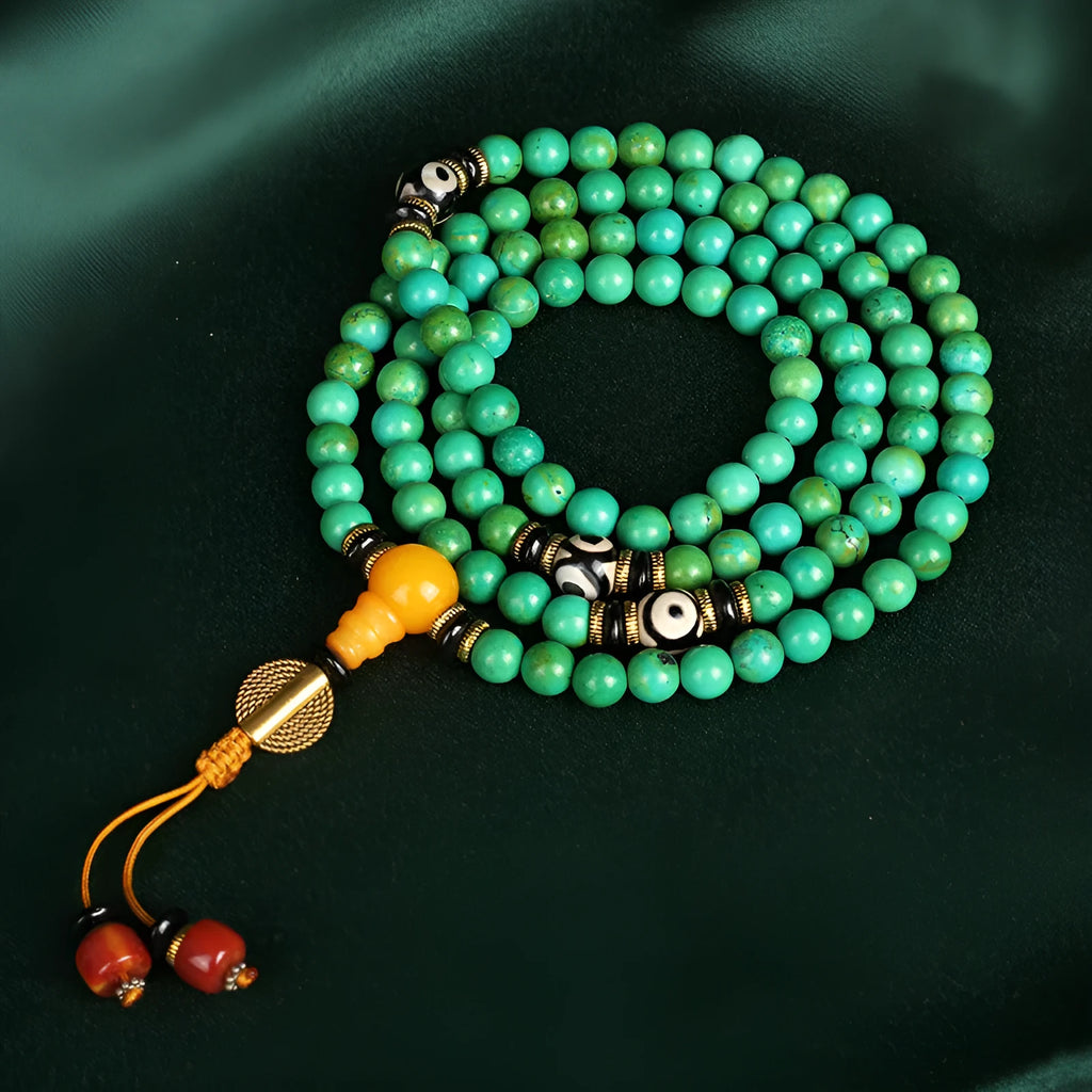 Natural turquoise beaded bracelet with 108 round 8mm polished beads in national style