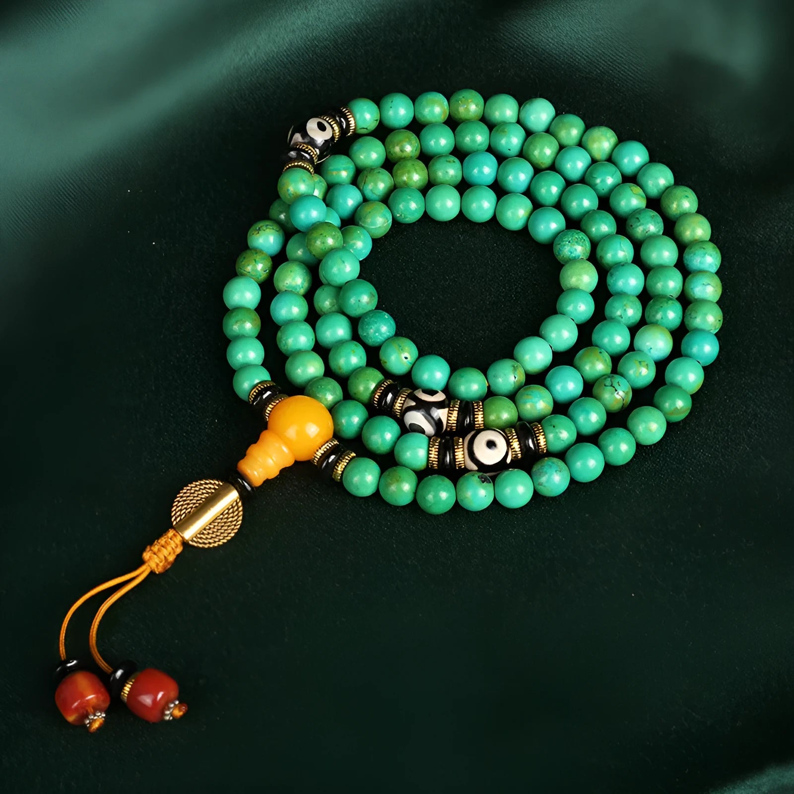Natural turquoise beaded bracelet with 108 round 8mm polished beads in national style