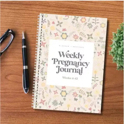 A5 pregnancy weekly diary notebook with dimensions 165mm by 240mm showing weekly format pages