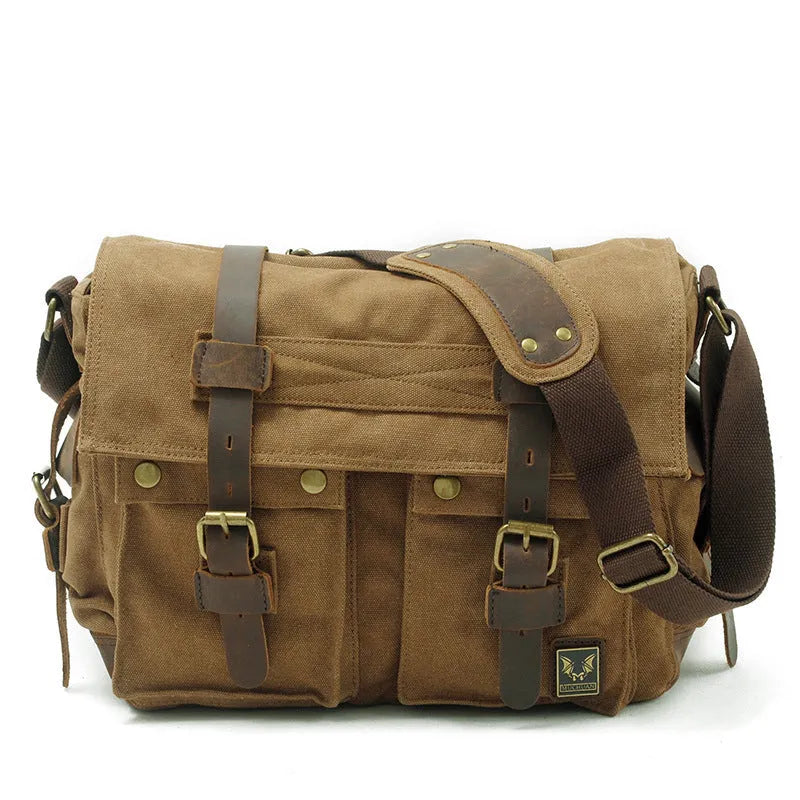 Men's canvas crossbody shoulder bag in postman style with flap design