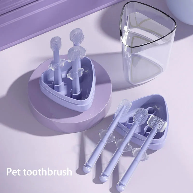 Purple silicone gel pet toothbrush for cleaning dog and cat teeth
