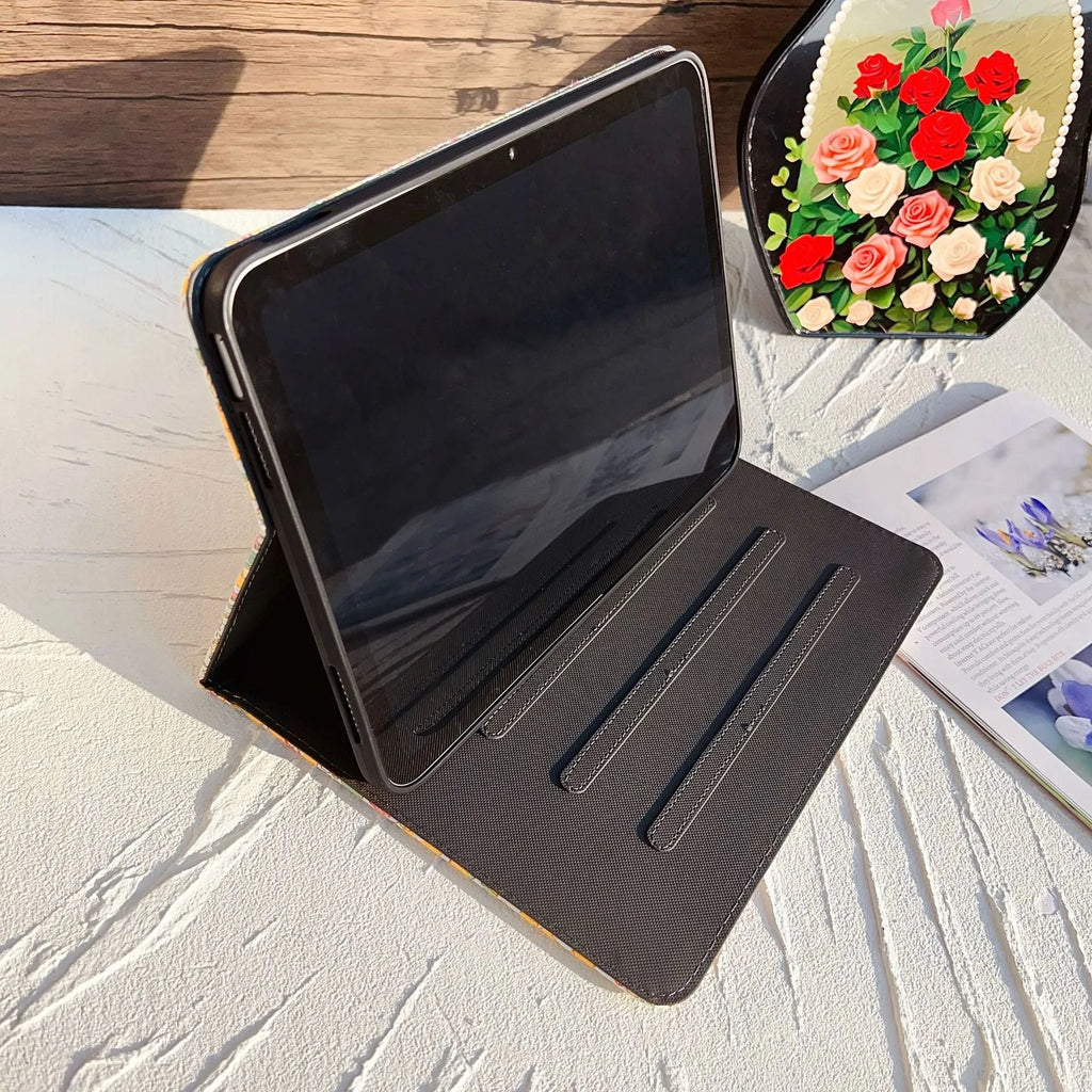 Imitation leather flip tablet case with pen slot and embossed texture, sky blue colour, for iPad Air 6