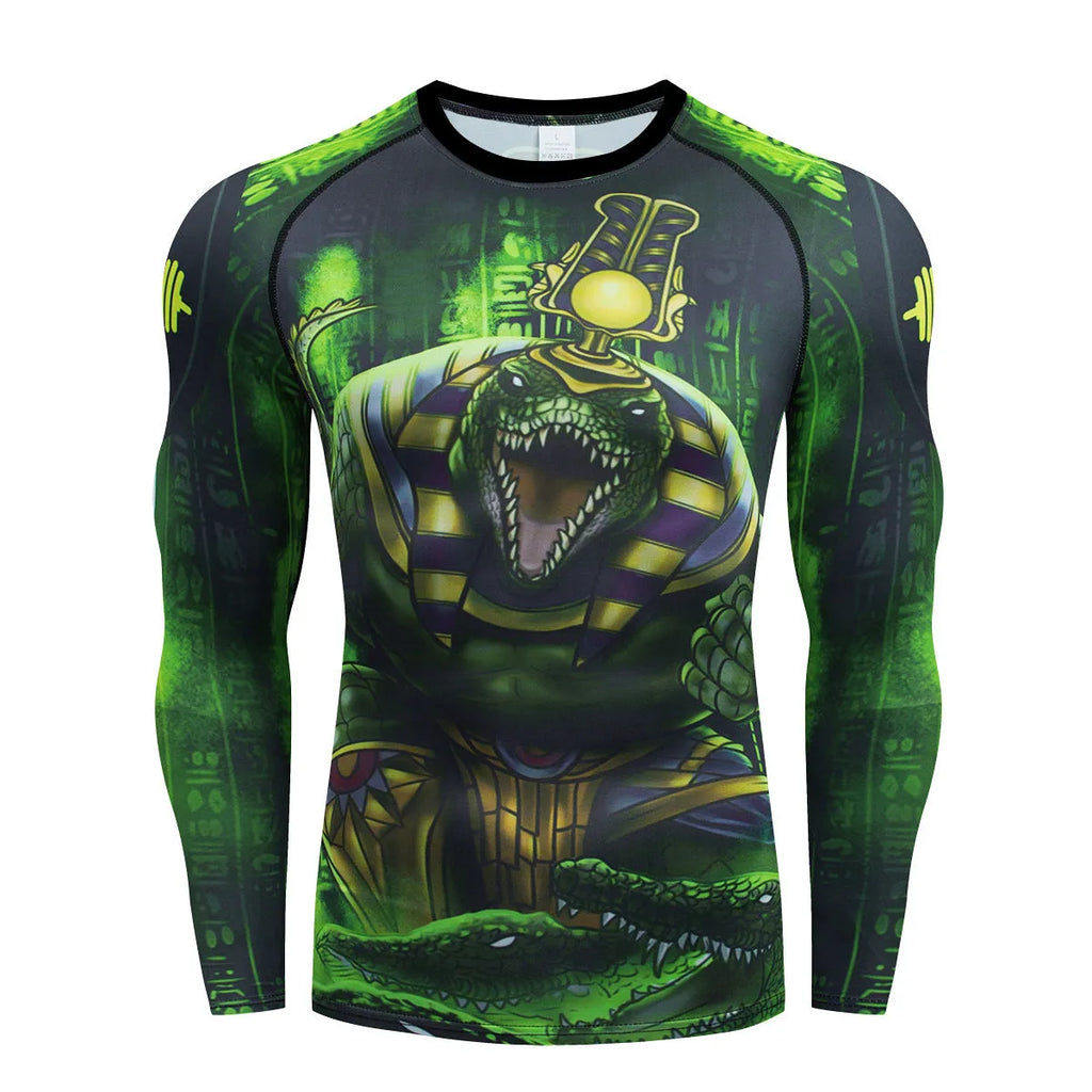 Man wearing a slim-fit, long-sleeve printed sports suit for running and outdoor activities.
