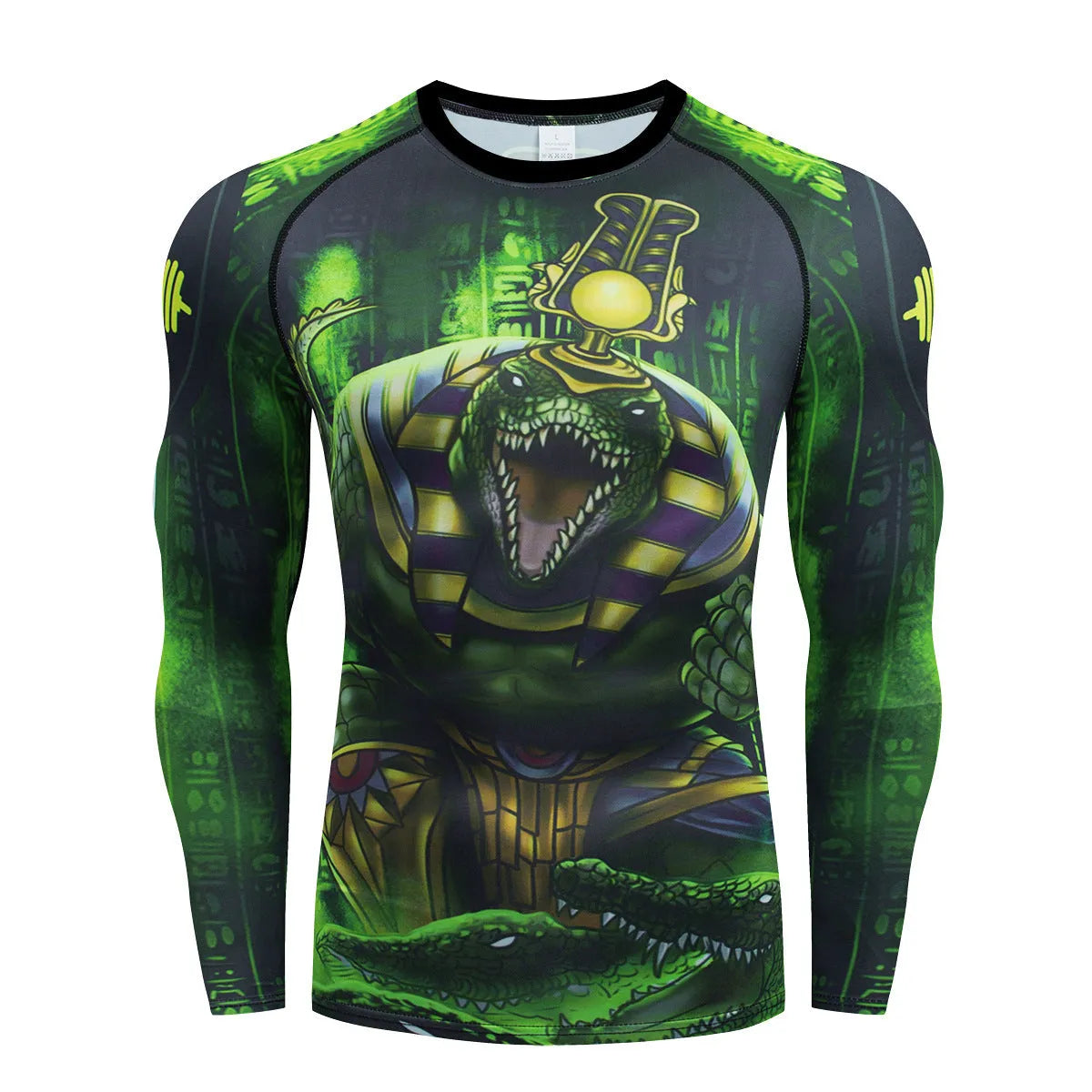 Man wearing a slim-fit, long-sleeve printed sports suit for running and outdoor activities.