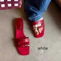 Plus size square head outdoor slippers in black with leather upper and rubber sole