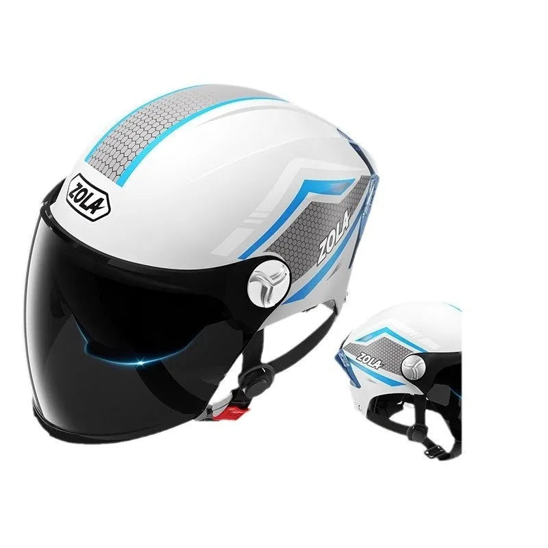 3C-certified motorcycle half helmet with ABS shell and dual mirrored visor in light brown colour option
