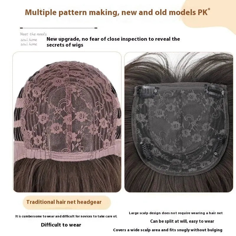 Women's full-head wig black long straight high layered with wear-free hair net
