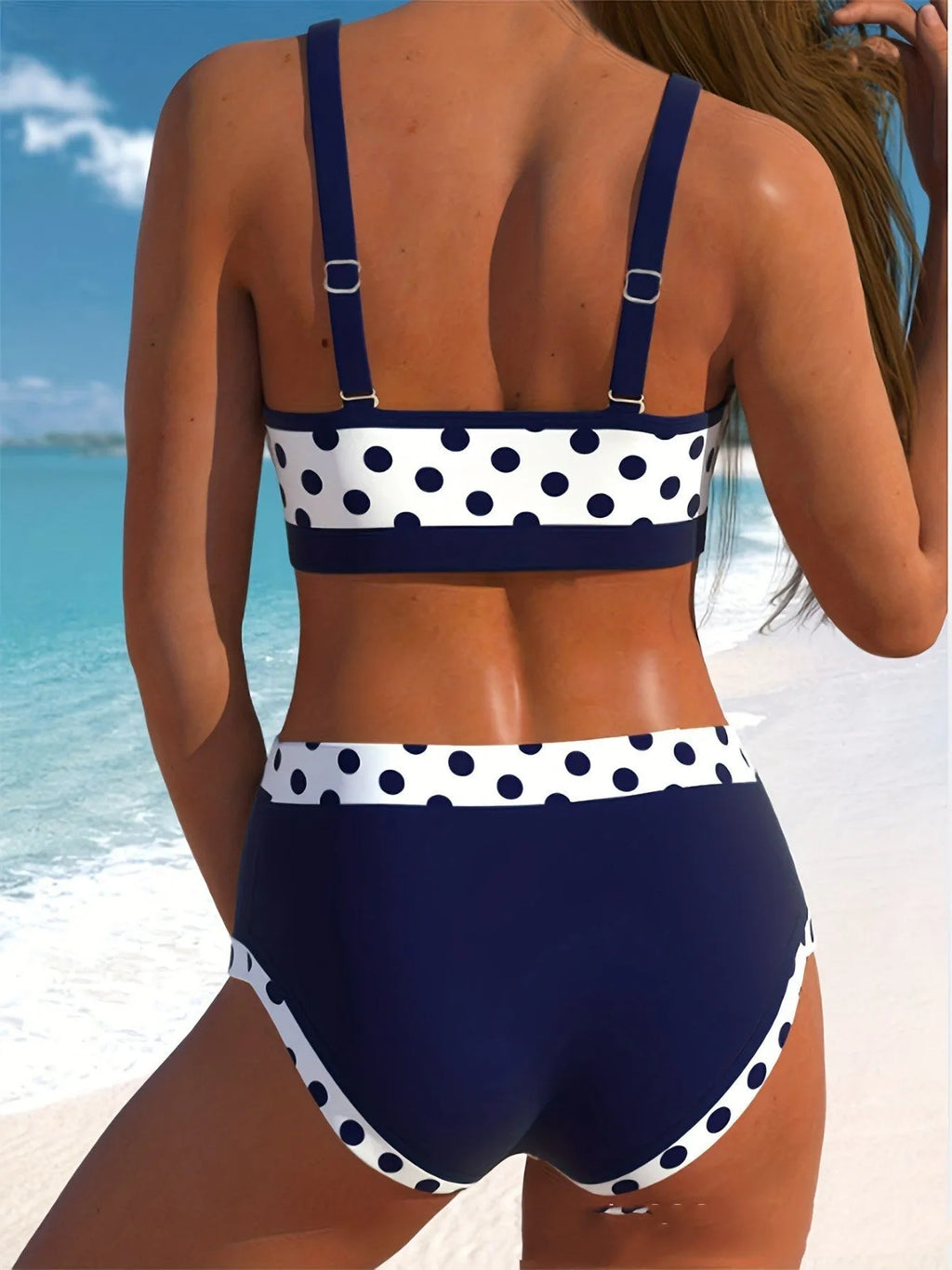 Women's high-waisted bikini set with small dot print in multicolour