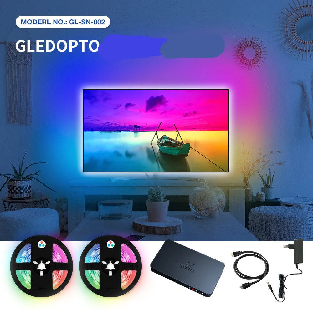 HDMI sync RGB light strip kit with 2-metre LED strip and compact controller for TV backlighting