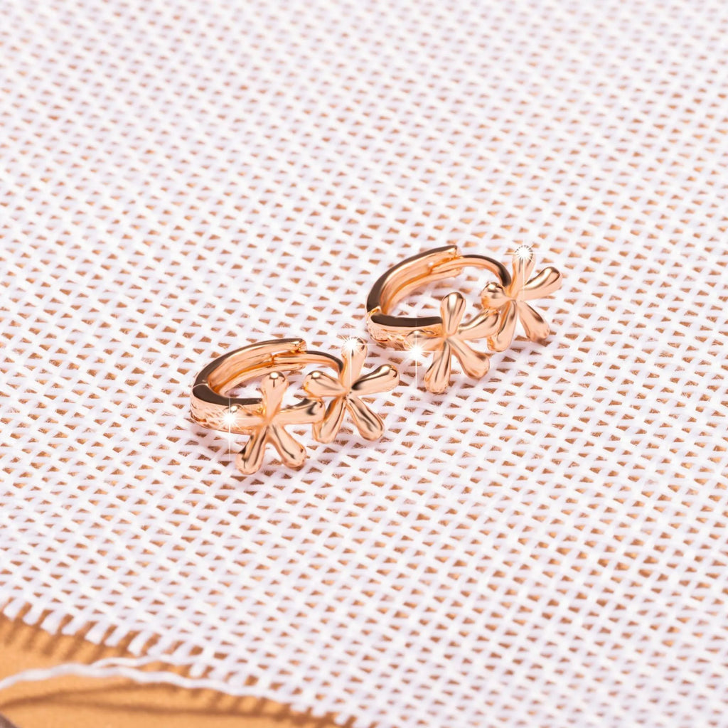 Rose gold circular waterdrop floral earrings for women with electroplated finish