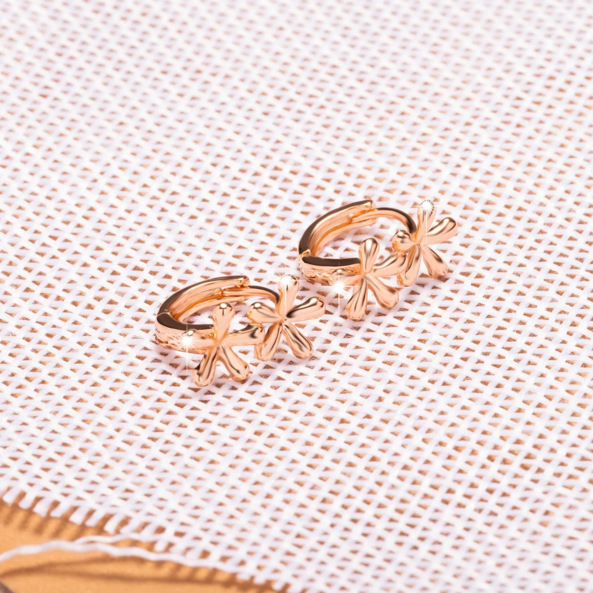 Rose gold circular waterdrop floral earrings for women with electroplated finish