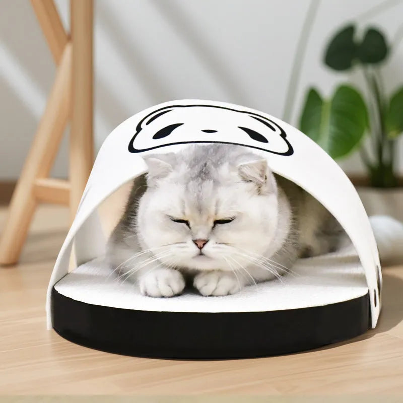 White corrugated paper cat scratch board with slipper-style design on floor