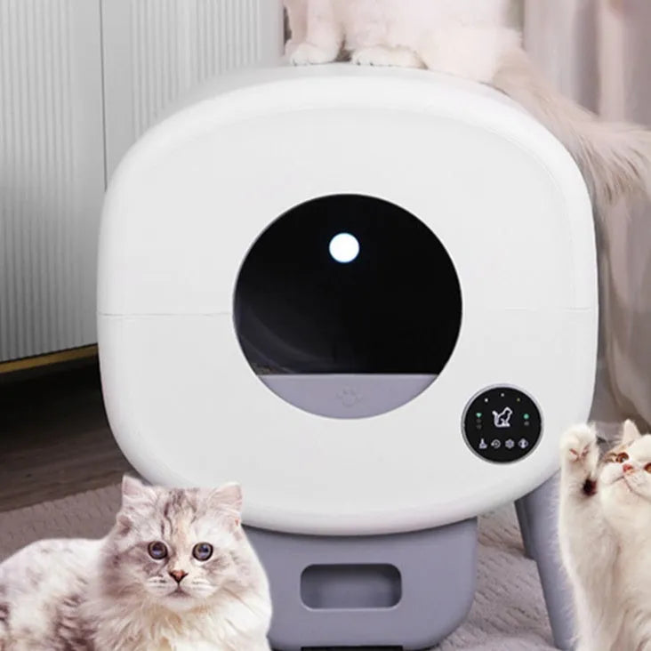 Automatic self-cleaning cat litter box with control panel and waste compartment