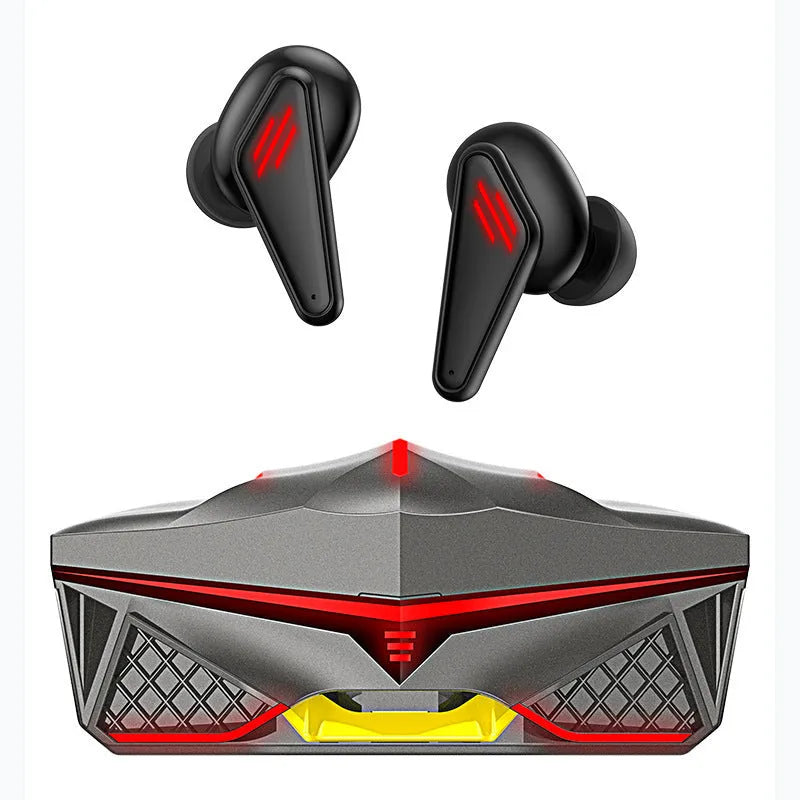 K98 Black colour Bluetooth wireless headset with charging case on a dark background.