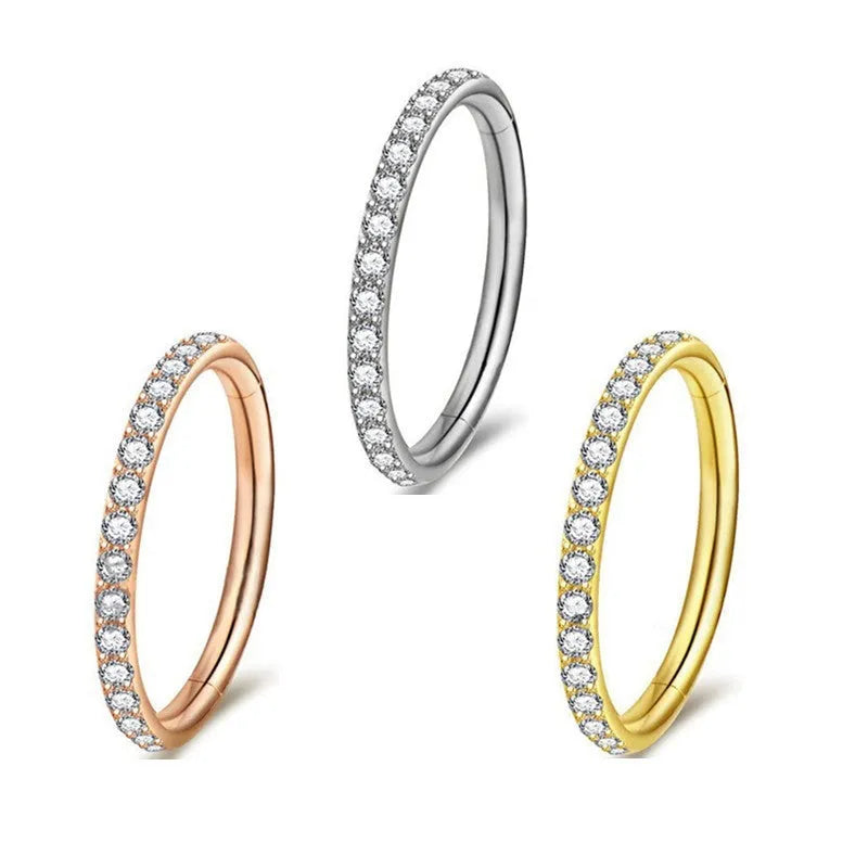 Stainless steel seamless nose ring showing round shape in one of eight colour finishes.
