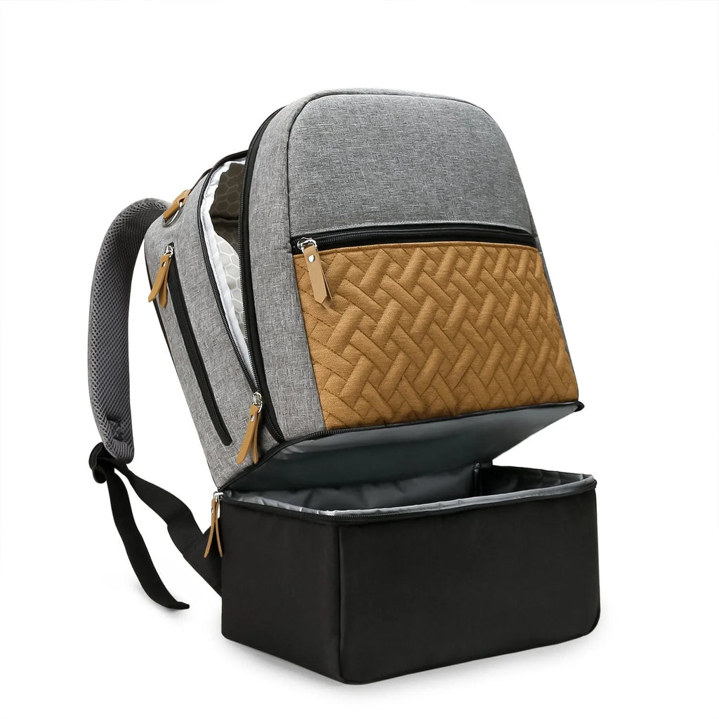 Mother and child travel mummy bag – grey Oxford cloth insulated backpack with curved shoulder straps