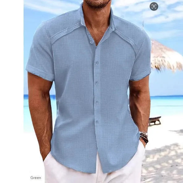 Hawaiian casual short sleeve solid colour shirt in cotton blend fabric showing colour options