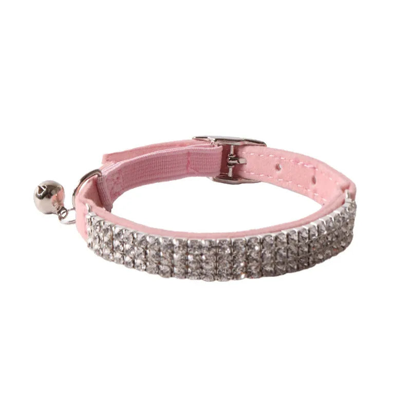Soft flocking cat collar with elastic buckle and gang drill design in multiple colours.