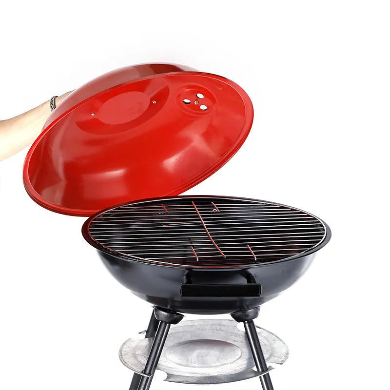 Portable minimalist iron barbecue grill with a 14-inch cooking grate.