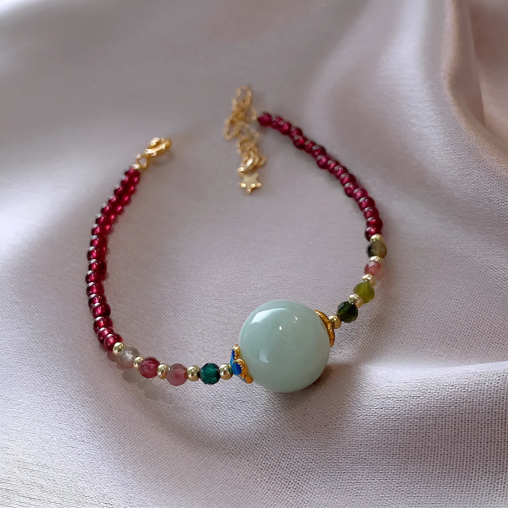 Women's tourmaline garnet drop bracelet with electroplated metal finish in Chinese Korean style