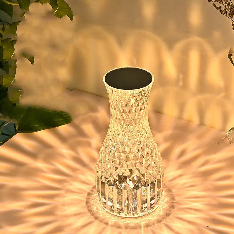 Crystal bedside lamp vase shape 9x19cm transparent PC material with LED colour light
