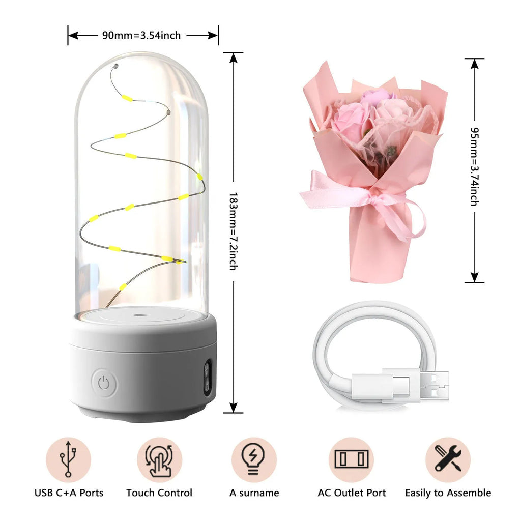 Creative 2 in 1 bouquet LED light and Bluetooth speaker in glass cover with black base