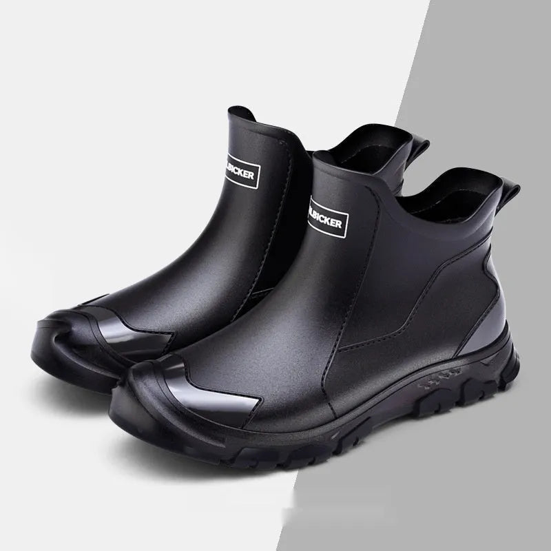 Women's non-slip wading rubber shoes in Korean short tube style with PVC upper