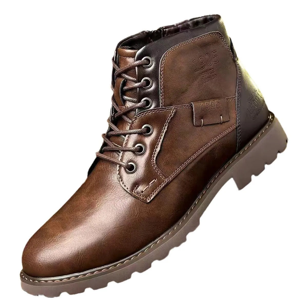 Men's black martin ankle boots with side zip, round toe, and rubber sole on a neutral background