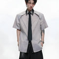 Men's loose fit dual-colour patchwork striped shirt with flip collar in blue