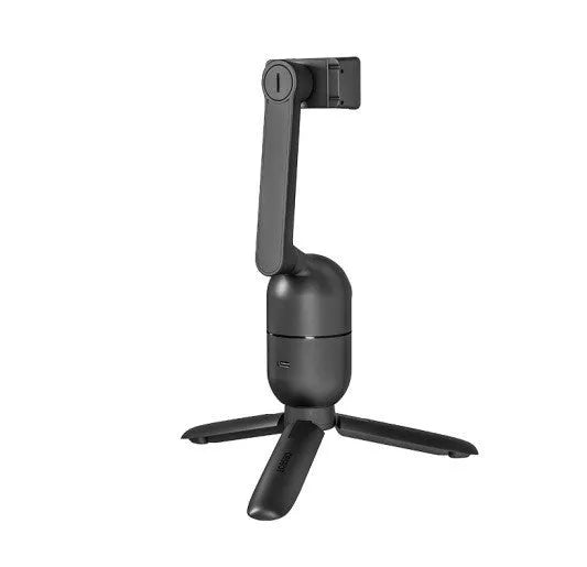 Black mobile phone bracket with face following PTZ tripod folded to 139 mm, showing phone clamp and tripod legs