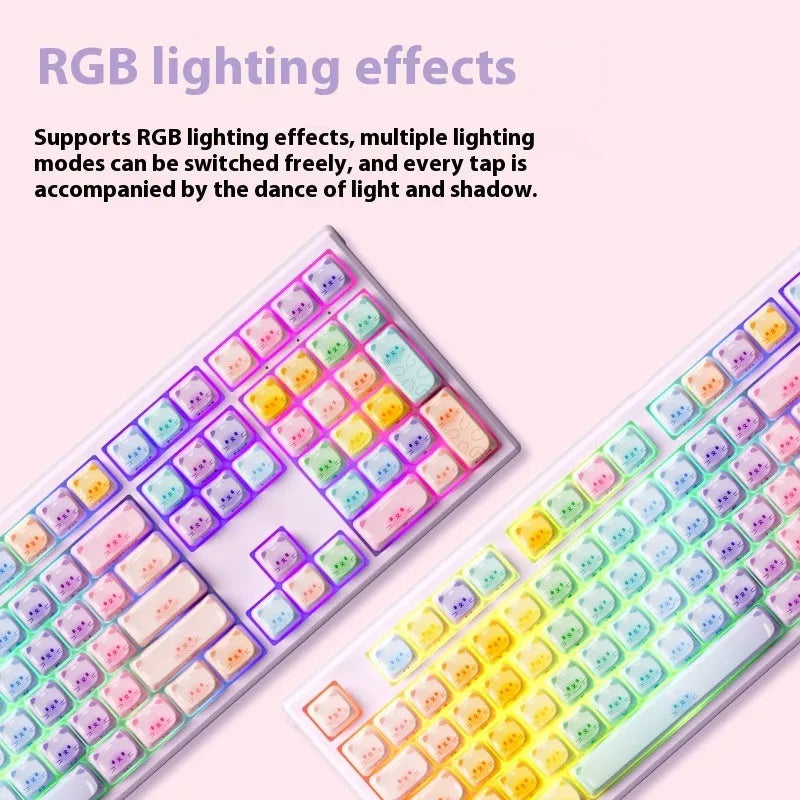 Coloured sugar cat Bluetooth mechanical keyboard with piano switches showing MG108B colour scheme