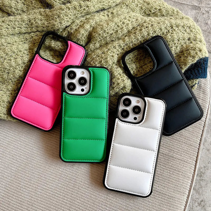 Candy down jacket shape phone case with TPU+PC protection, black colour, for iPhone model