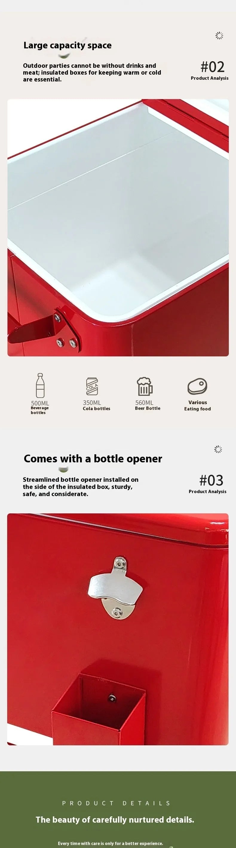 Red outdoor metal insulated trolley cart with handle, shown as a picnic cooler and ice bucket.