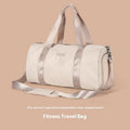 Women's casual portable sports bag in beige nylon with letter pattern and contrast colour details
