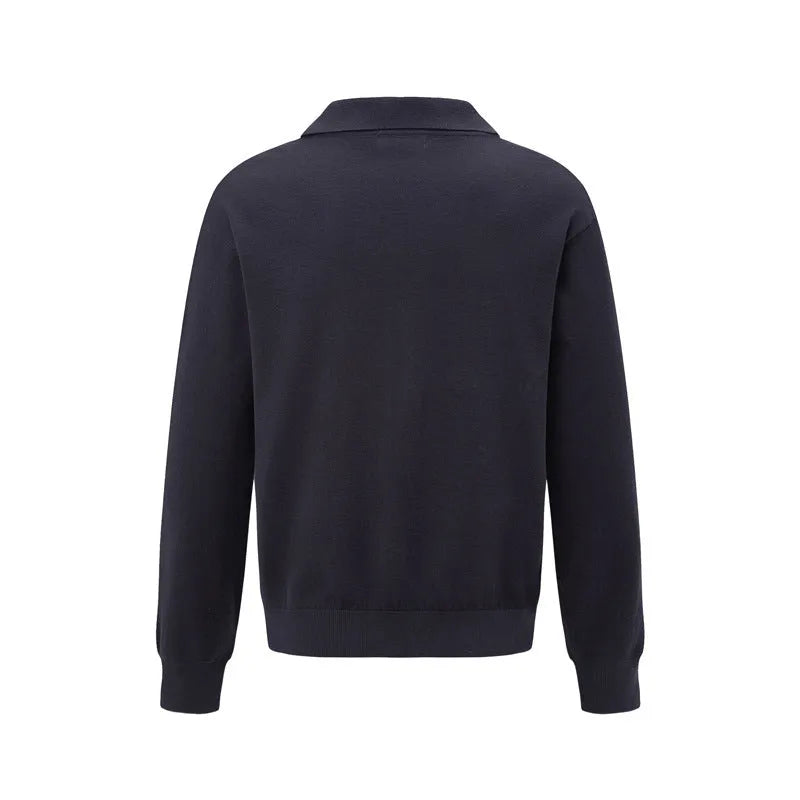 Man's loose fit black pullover sweater, acrylic blend, casual wear.