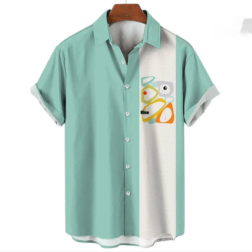 Men's striped Hawaiian shirt with button front and short sleeves in various colours
