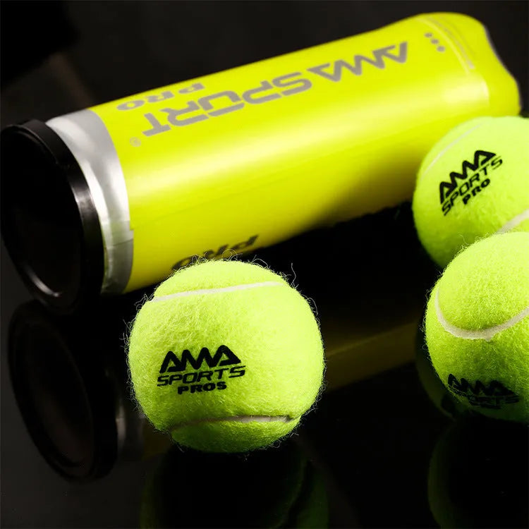 Three high elasticity cage plate training tennis balls in black, green, and yellow for durable sports practice