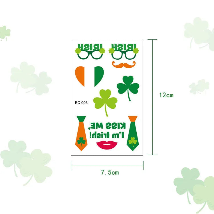 St. Patrick's Day clover tattoo sticker measuring 120×75mm with water transfer printing for Irish festivals