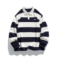 Hong Kong style pearl cotton polo shirt with striped sweater lapel in autumn colours