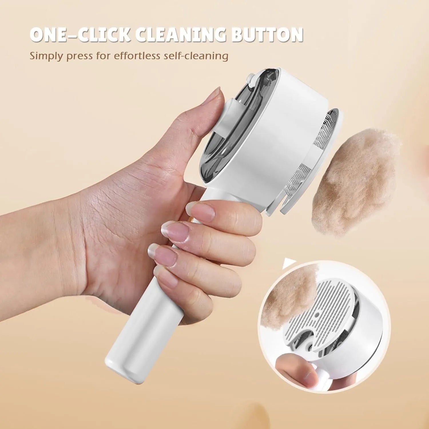 Pink cat steam brush for shedding with rounded massage head and transparent water tank on white background