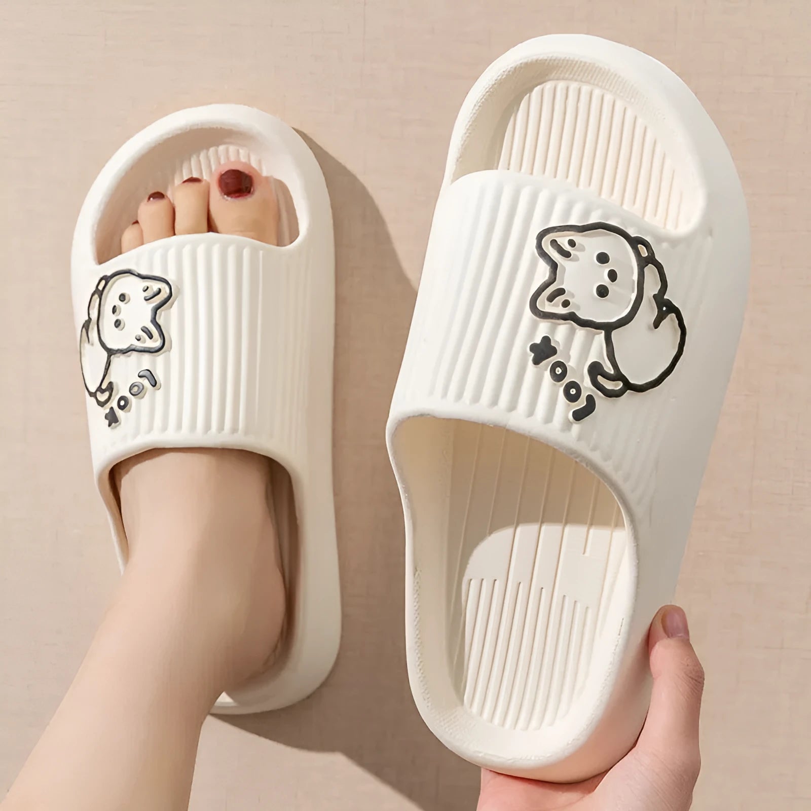 Women's cat design platform slippers in multiple colours with thick EVA sole