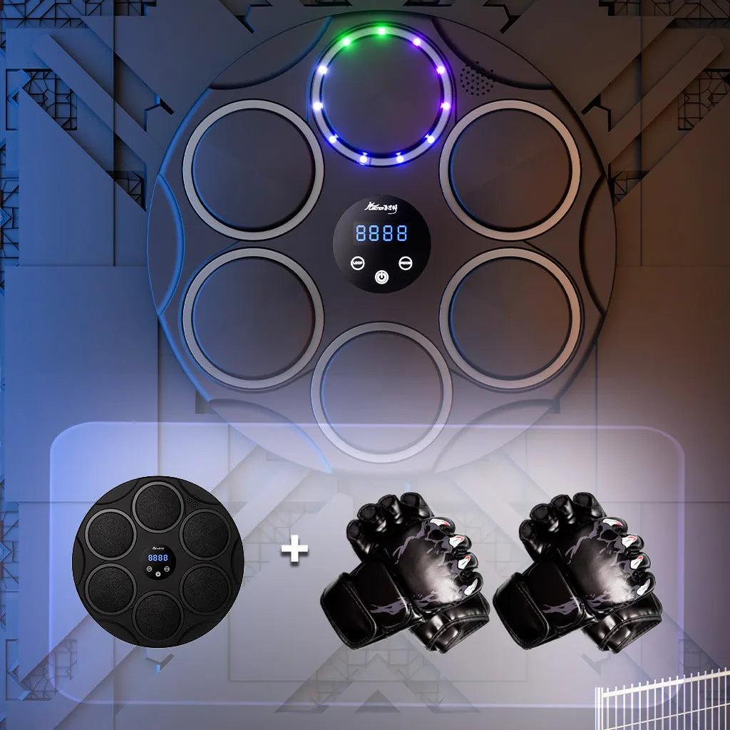 Smart Bluetooth music boxing target with black coloured lights and PU surface for home fitness training